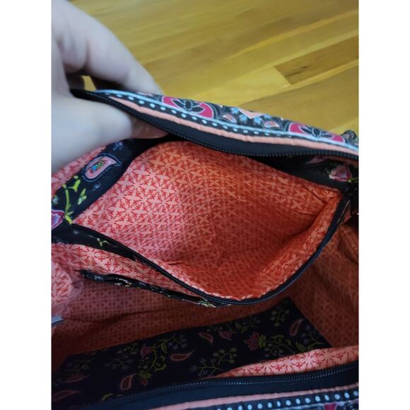 Croft & Barrow Quilted Tote Bag Black Floral Paisley Shoulder Bag Purse Zip Top - Picture 9 of 11